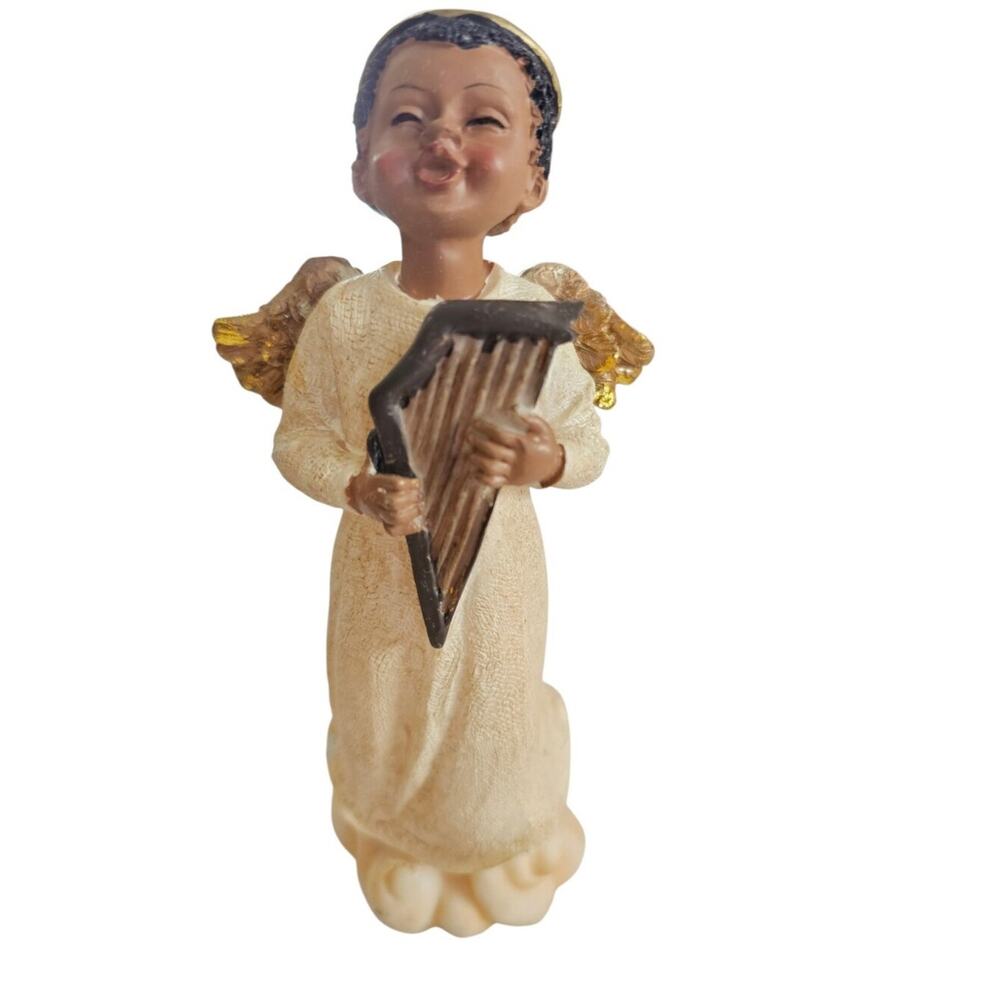 Vintage Set of 3 Cream and Gold Angel Figurines Up To 6 1/2" Tall - Picture 9 of 13